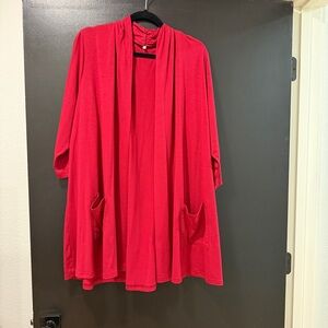 Vibrant Red Open Front Cardigan